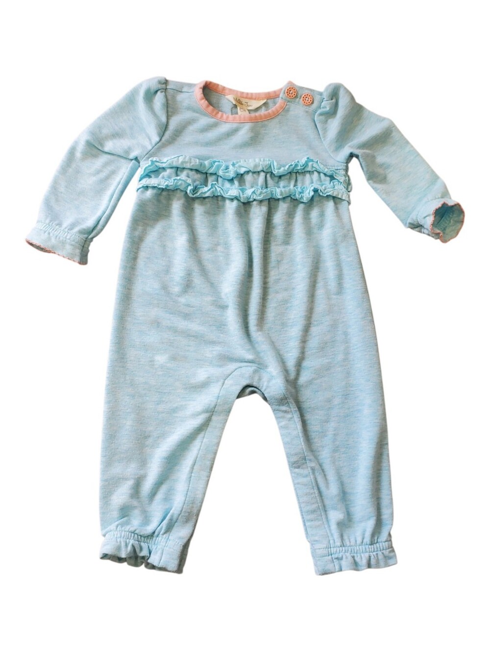 Matilda Jane Loving Life Light Blue Heathered Long Sleeve Romper Baby 6-12 Month